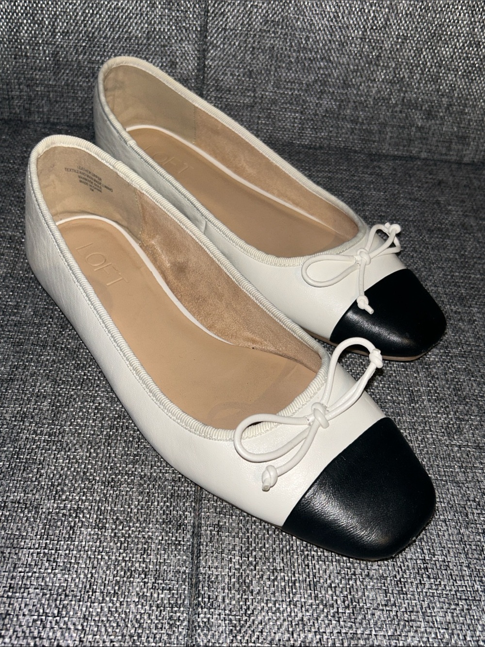 LOFT White Ballet Flats with Black Cap Toe